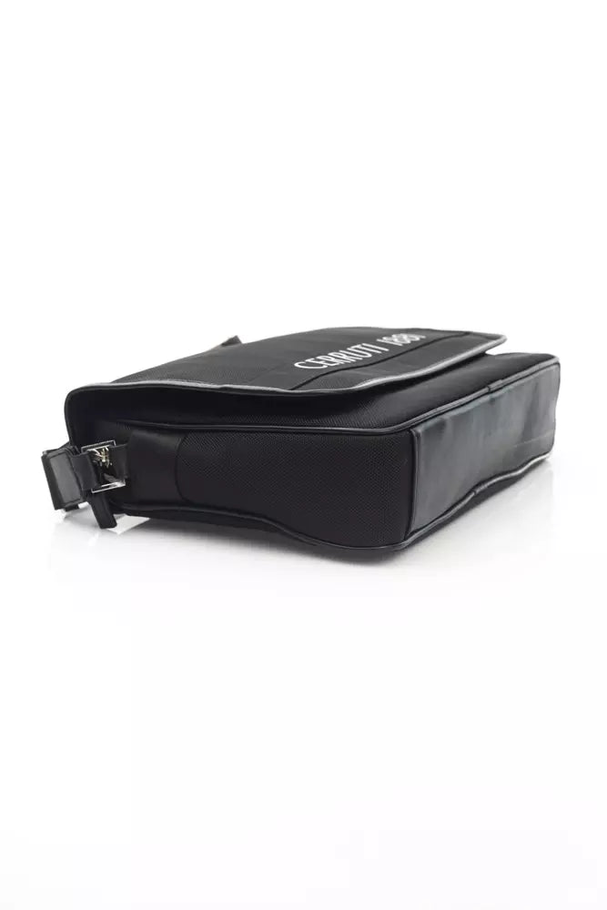 Svart nylonväska för kvinnor, bärs över axeln.