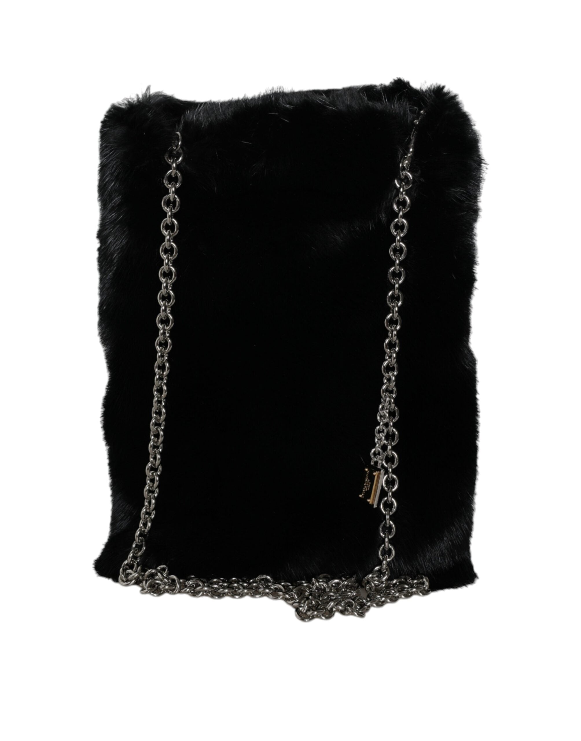Svart Crossbody-väska i konstpäls med silverkedja
