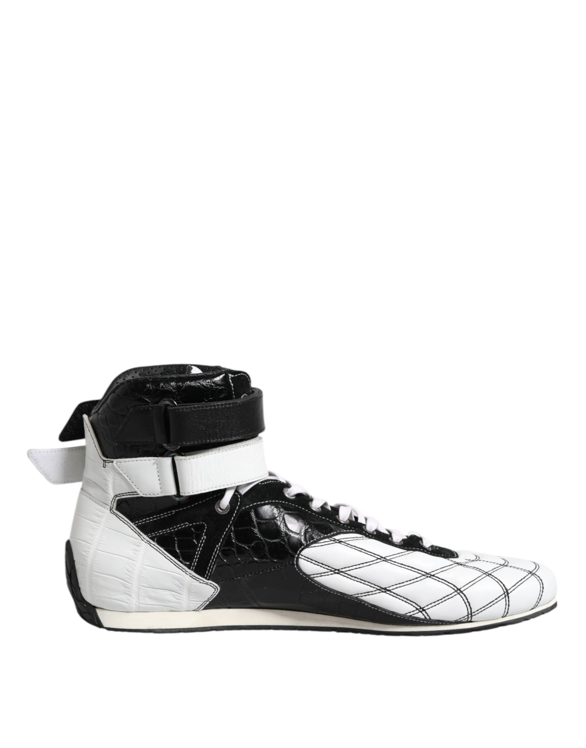 Svarta och vita lädersneakers med höga skaft