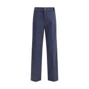 Blue Cotton Casual Pants