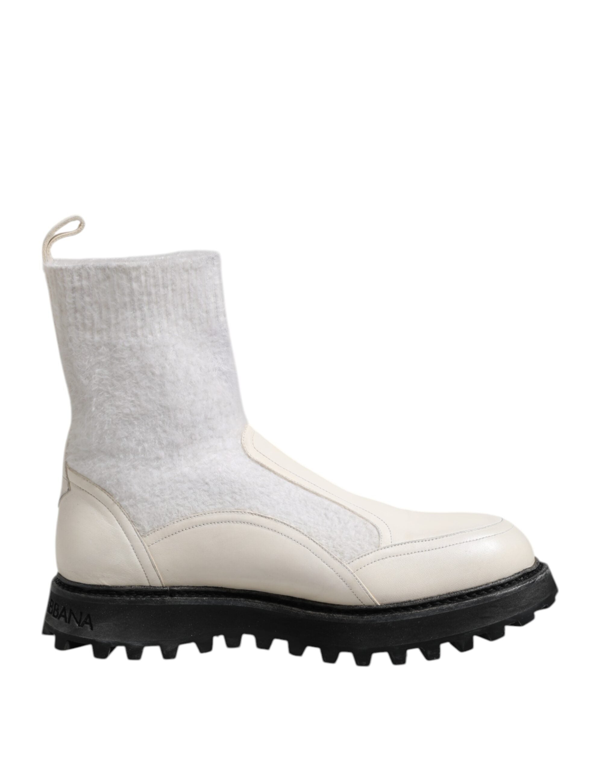 Vita beige DG-logotypade midicalfboots