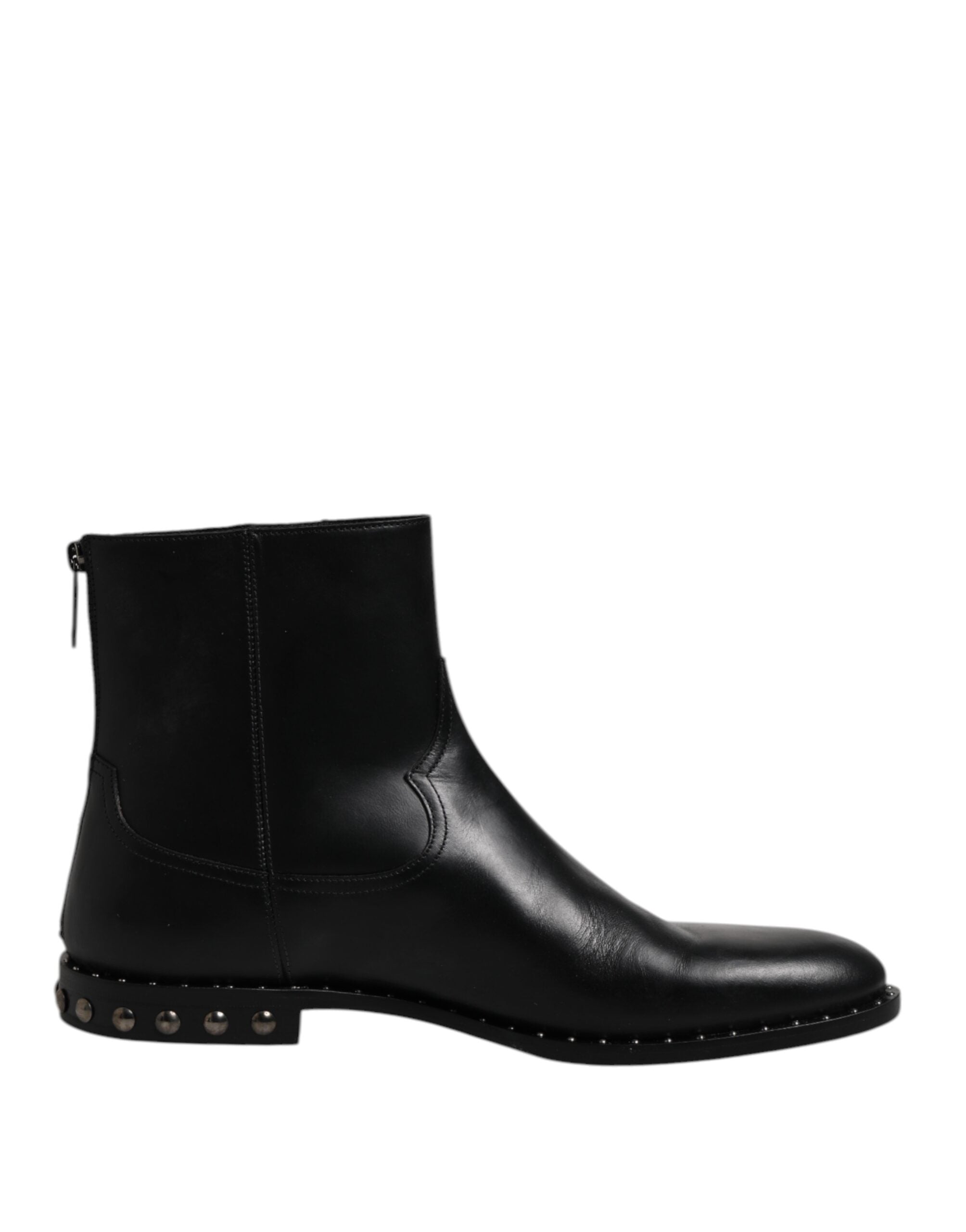 Svarta läderboots med logo och spikprydnad