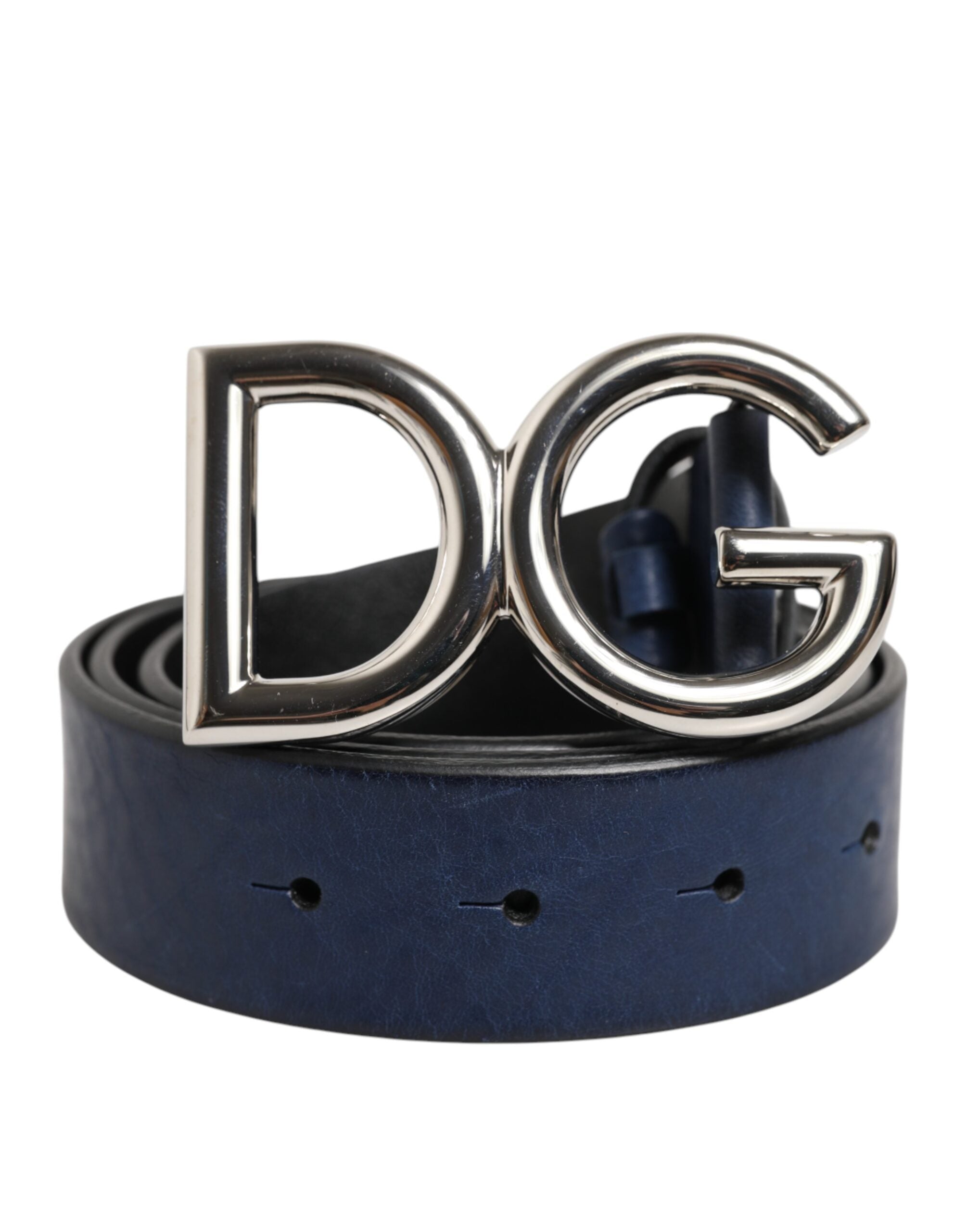 Blå klassisk silverfärgad DG-logobelte med metallspänne