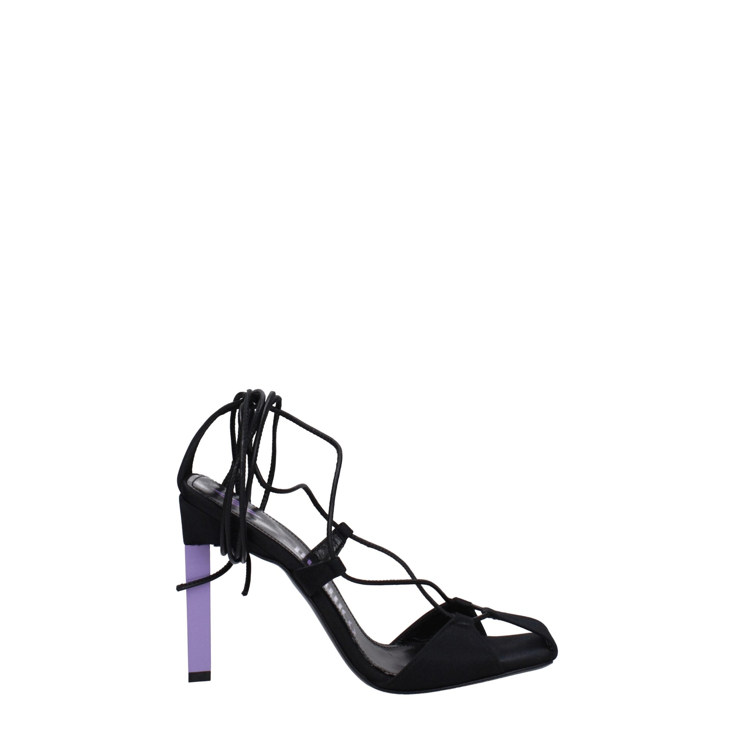 Black Fabric Stiletto Heel Sandals