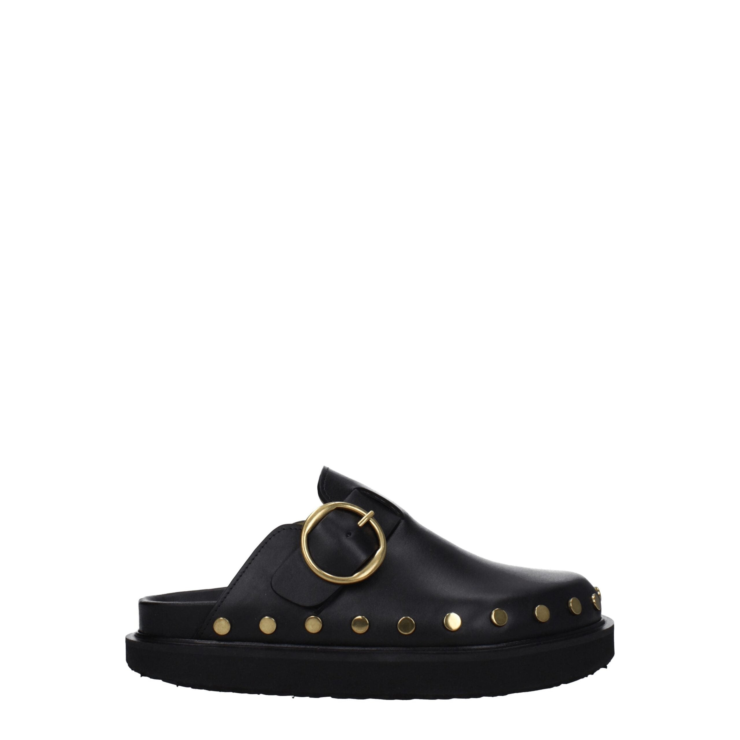 Black Leather Slippers