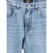 Light Blue Cotton Straight-Leg Jeans