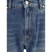 Blue Cotton Straight-Leg Jeans