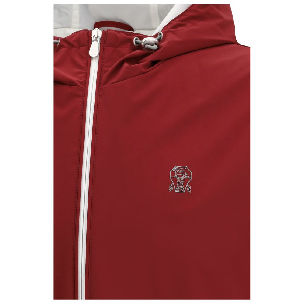 Bordeauxfärgad vattentät skaljacka i polyamid med dragsko och logotyp