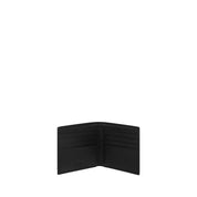 Svart plånbok i kalvskinn med kontrasterande logotypplakett