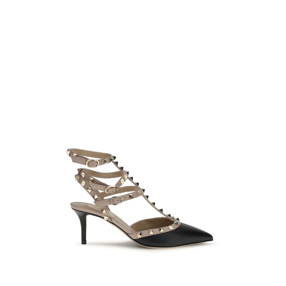 Valentino Garavani Black Calf Leather Mid Heel Pumps