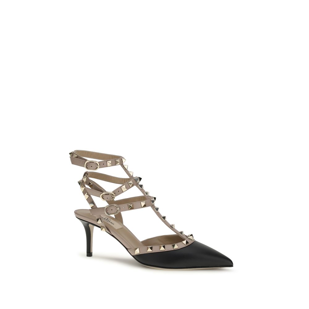 Valentino Garavani Black Calf Leather Mid Heel Pumps