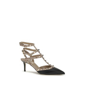 Valentino Garavani Black Calf Leather Mid Heel Pumps