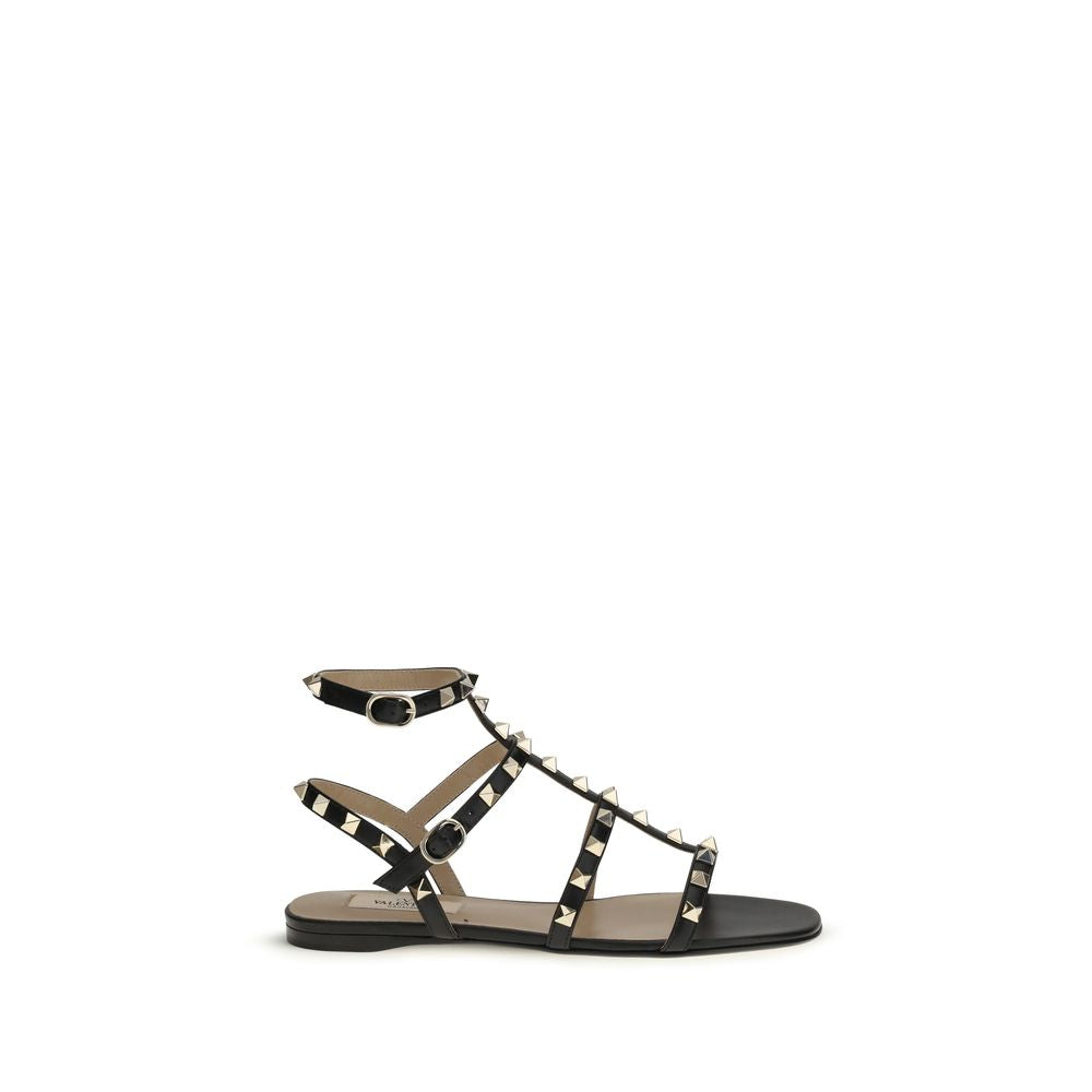 Valentino Garavani Black Calf Leather Flat Sandals