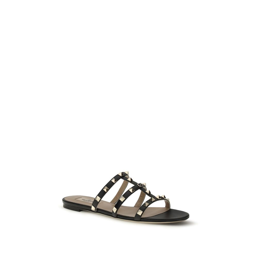 Valentino Garavani Black Calf Leather Slider Sandals
