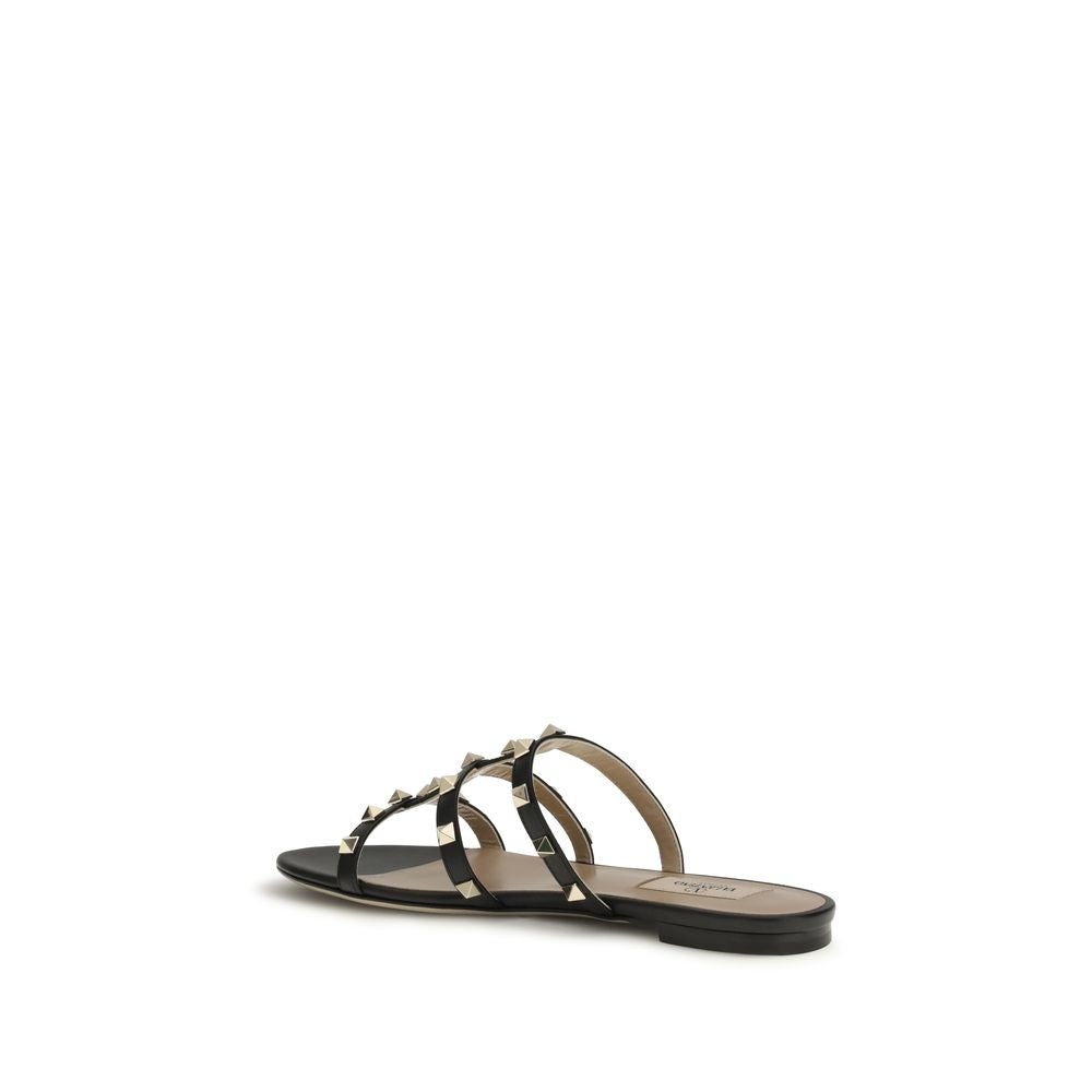 Valentino Garavani Black Calf Leather Slider Sandals