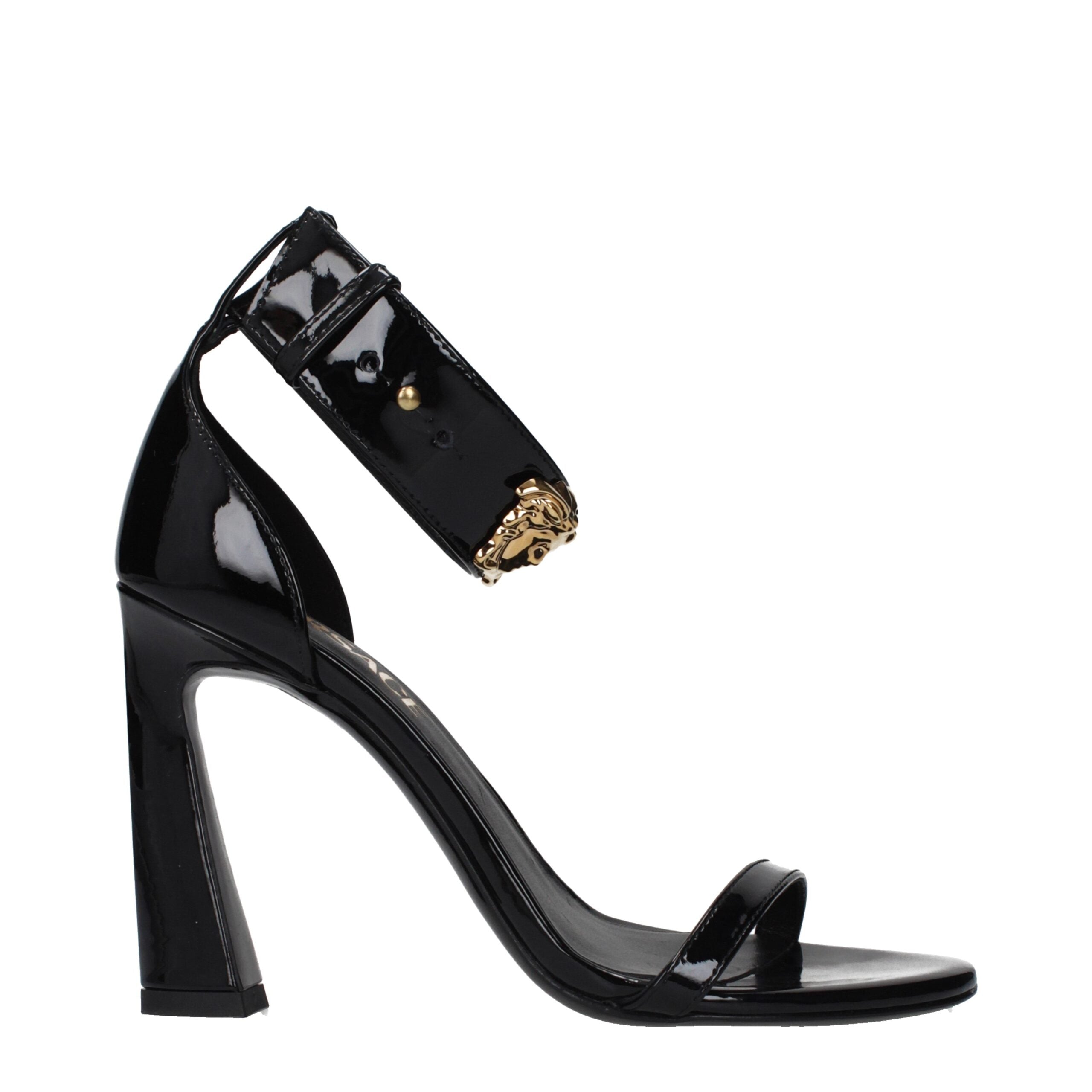 Versace svarta stiletto-sandaler i lackläder