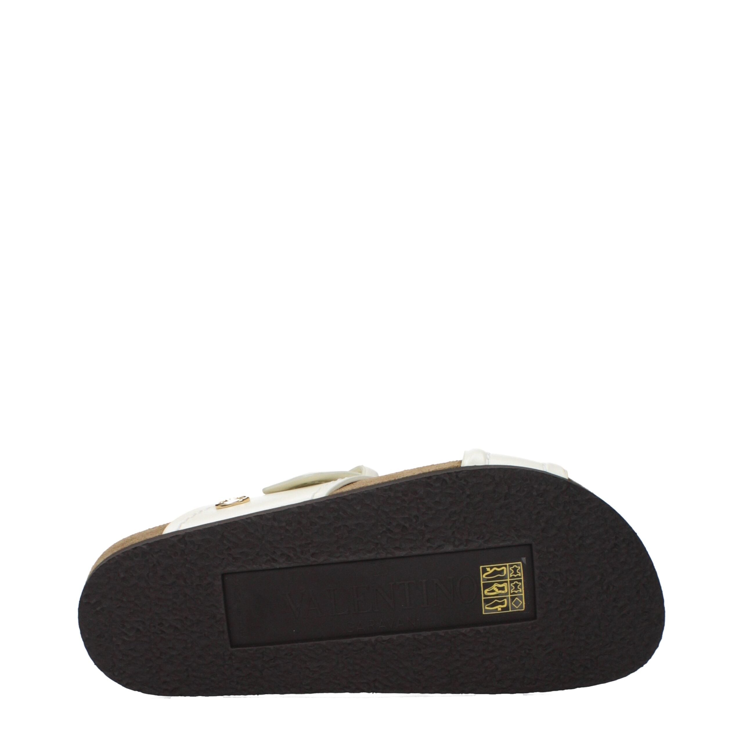 Valentino Garavani beige lädertofflor med logotyp på sidan