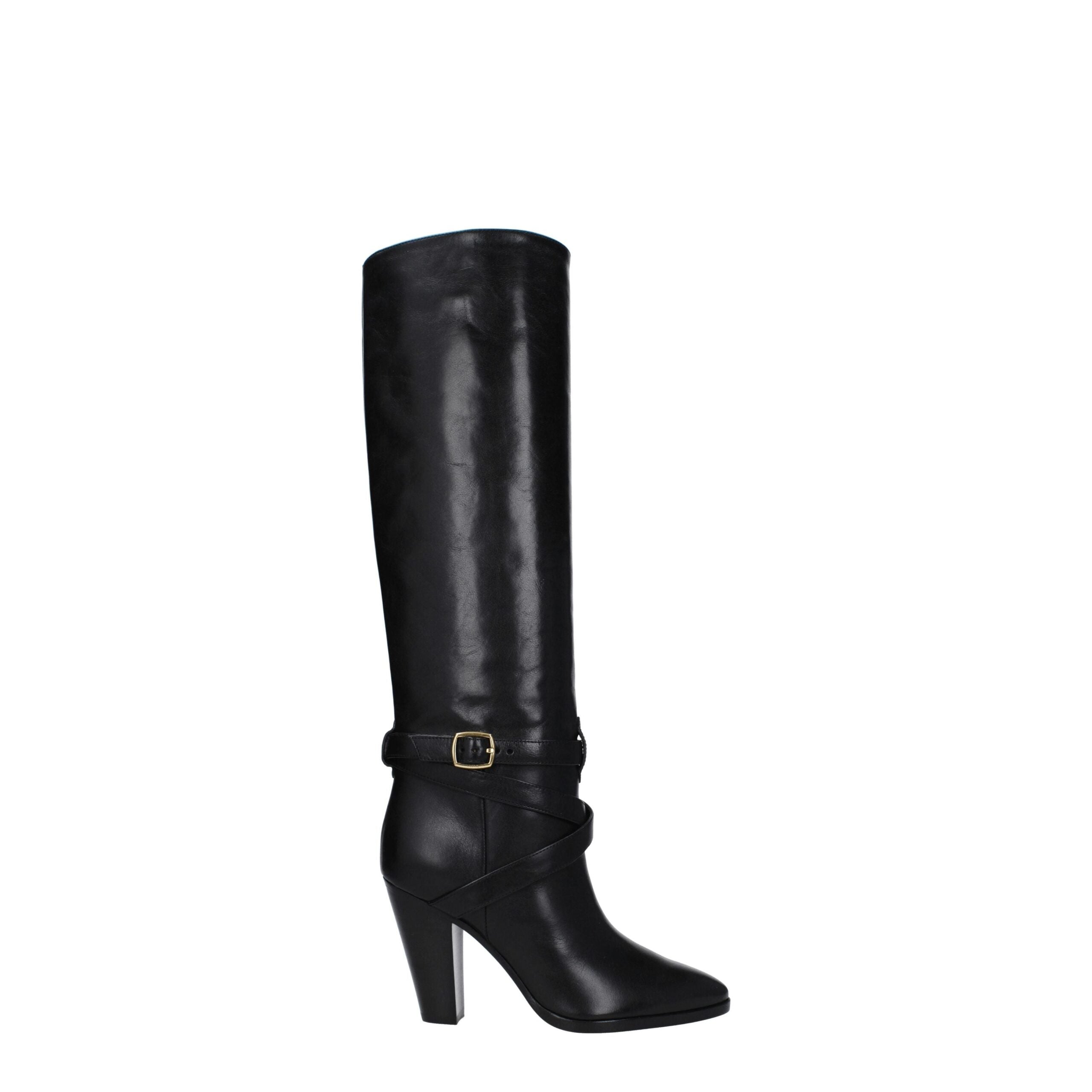 Celine Black Leather High Heel Boots with Pointed Toe