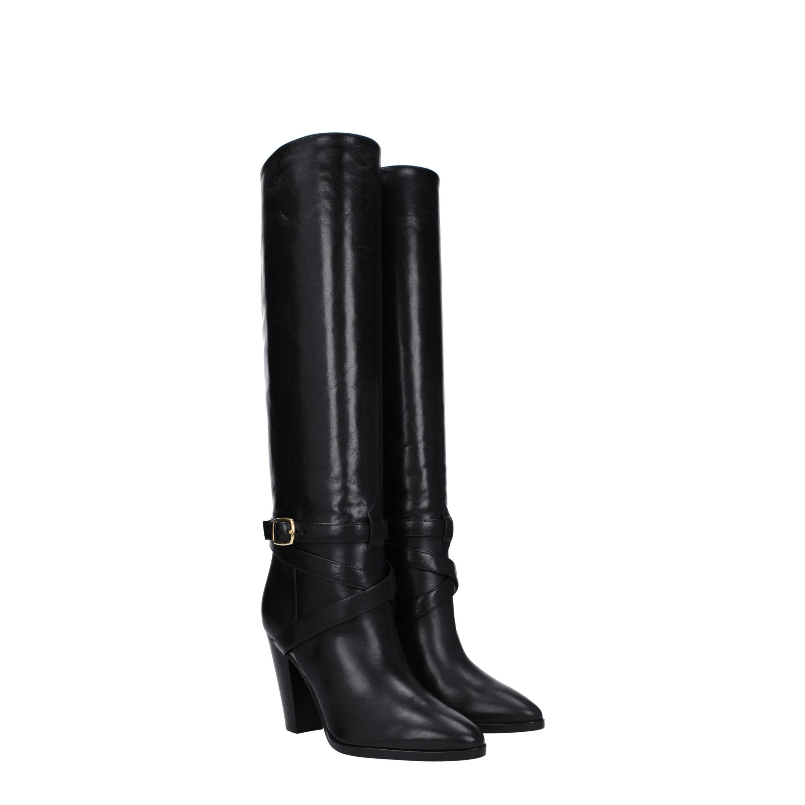 Celine Black Leather High Heel Boots with Pointed Toe