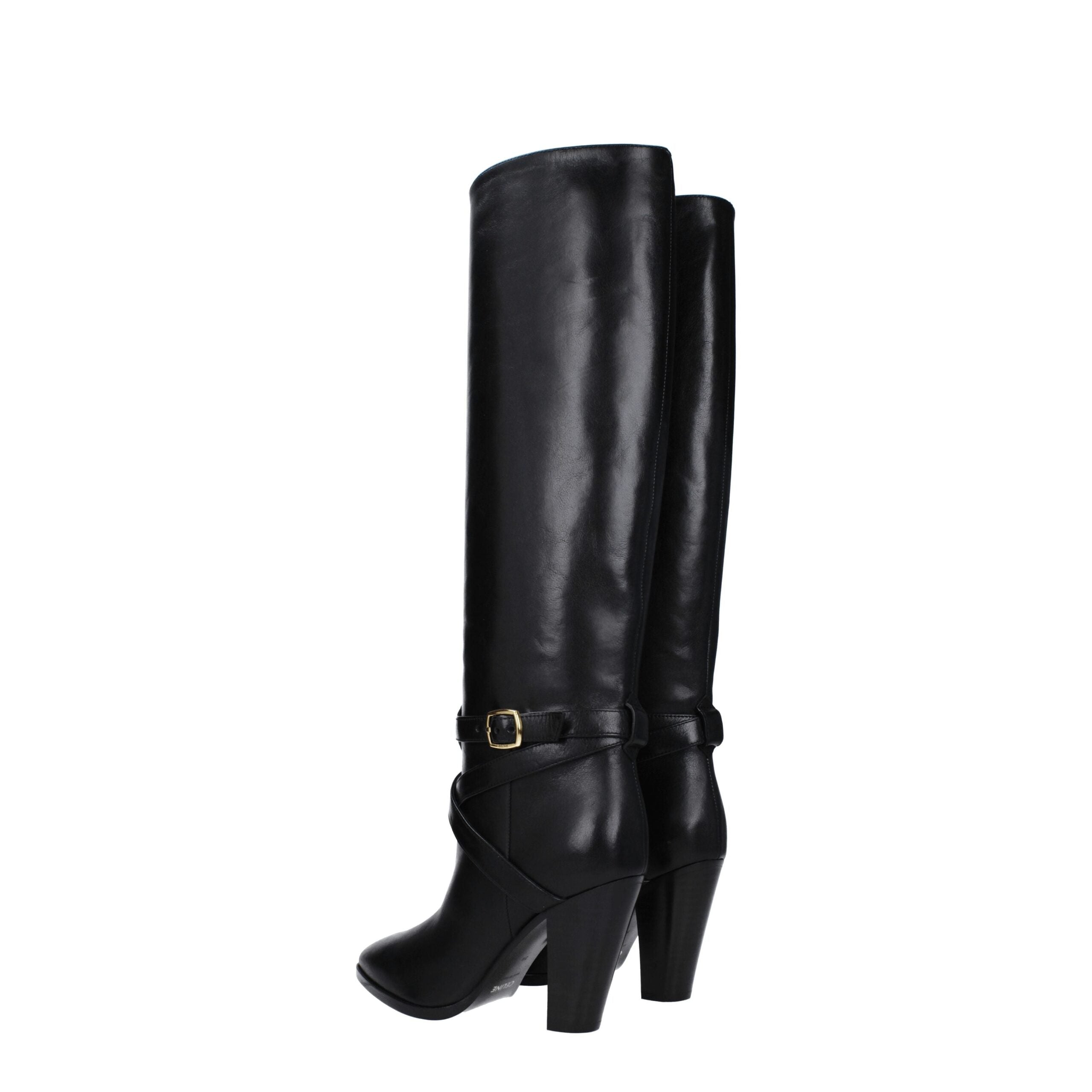 Celine Black Leather High Heel Boots with Pointed Toe