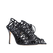 Manolo Blahnik Black Leather Stiletto Heel Sandals