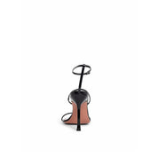 Amina Muaddi svarta lackerade kalvskinnssandaler med stilettklack