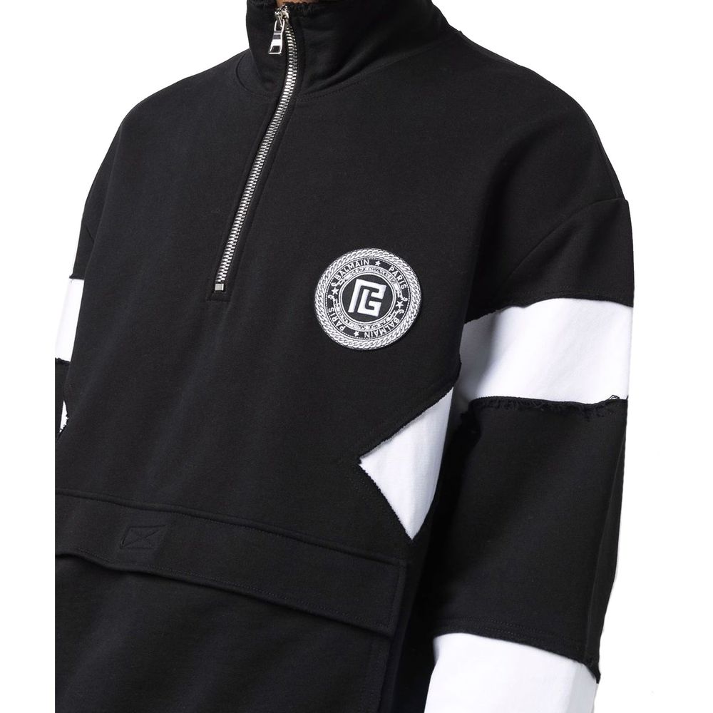 Balmain svart bomullströja med färgblock och dragkedja