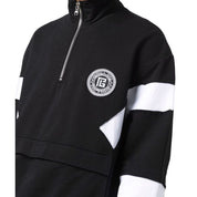 Balmain svart bomullströja med färgblock och dragkedja