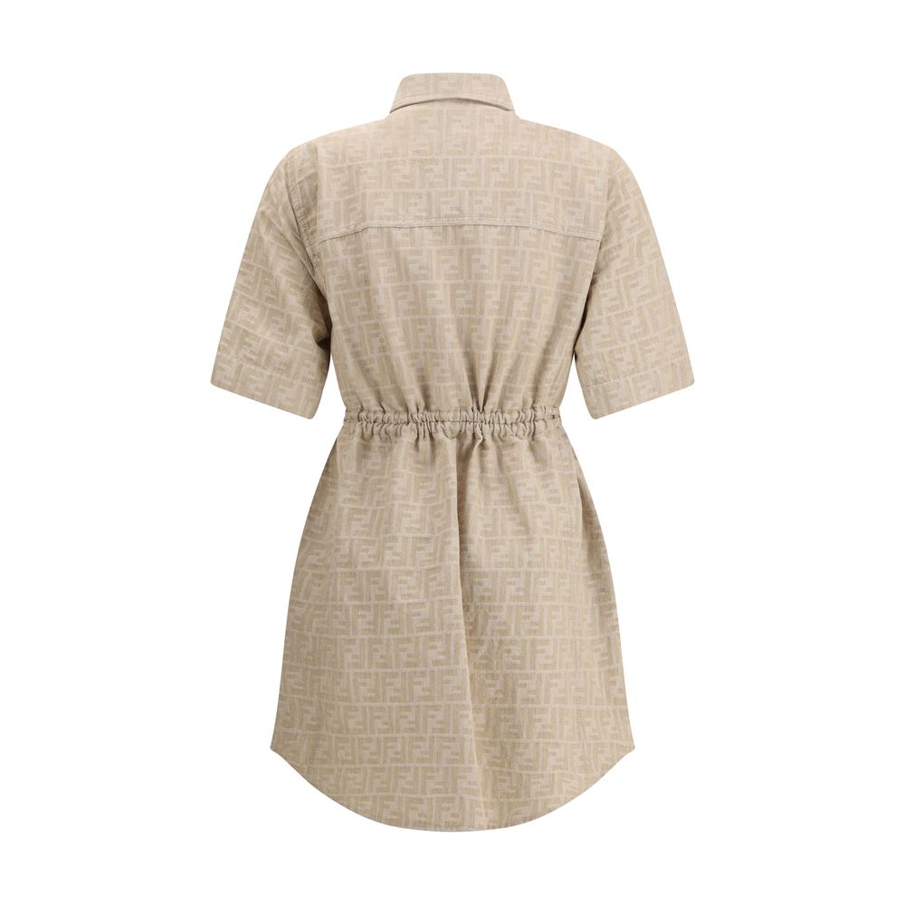 Fendi Beige Cotton Chambray Chemisier Klänning