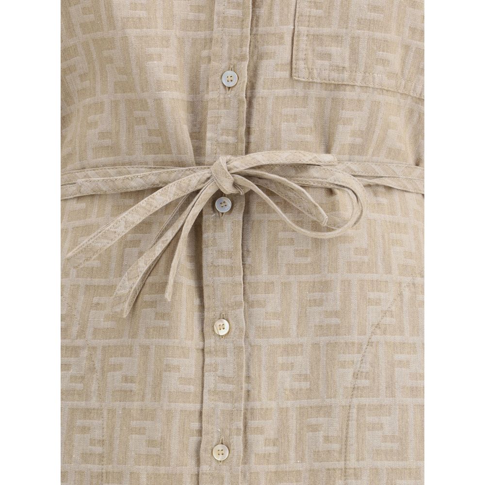 Fendi Beige Cotton Chambray Chemisier Klänning