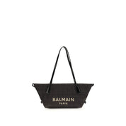 Balmain Black Raffia and Calfskin Shoulder Bag