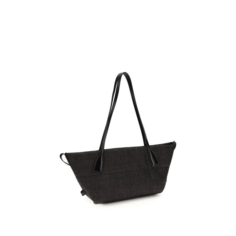 Balmain Black Raffia and Calfskin Shoulder Bag