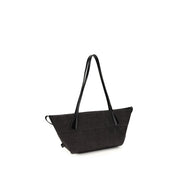 Balmain Black Raffia and Calfskin Shoulder Bag