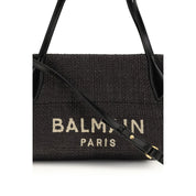 Balmain Black Raffia and Calfskin Shoulder Bag