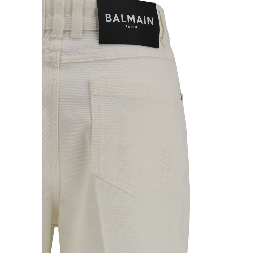 Balmain vita raka bomullsjeans med PB-broderi
