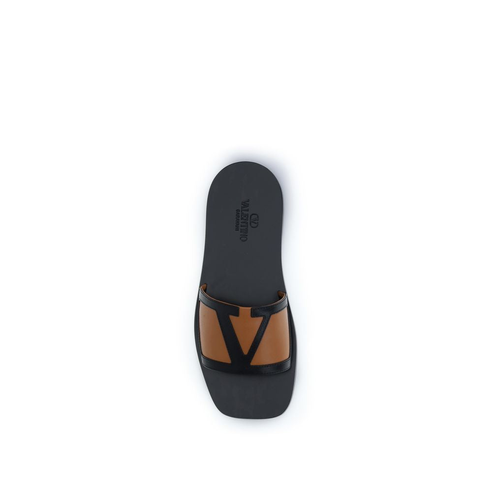 Valentino Garavani Black Goatskin Slide Sandals
