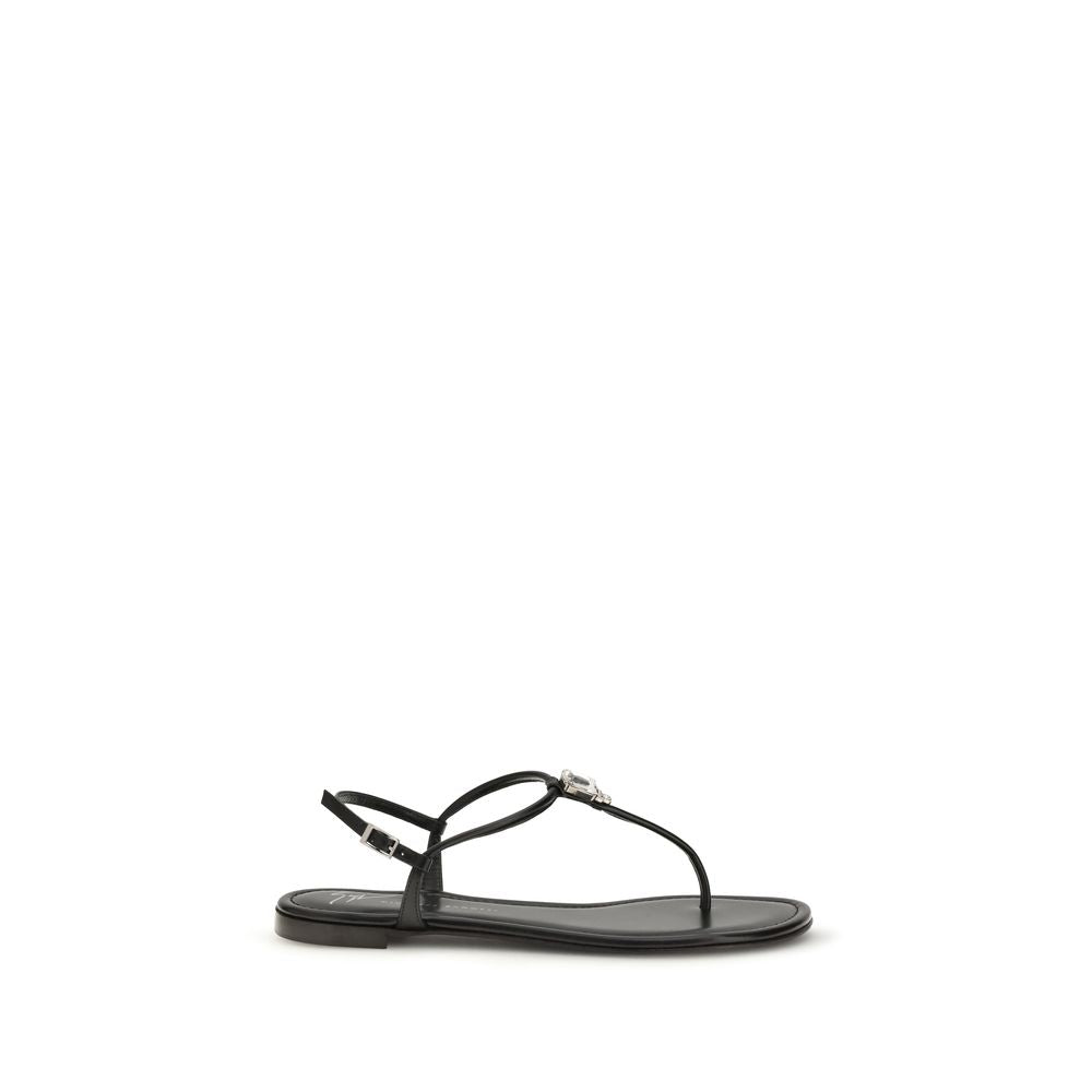 Giuseppe Zanotti Black Calf Leather Flat Sandals