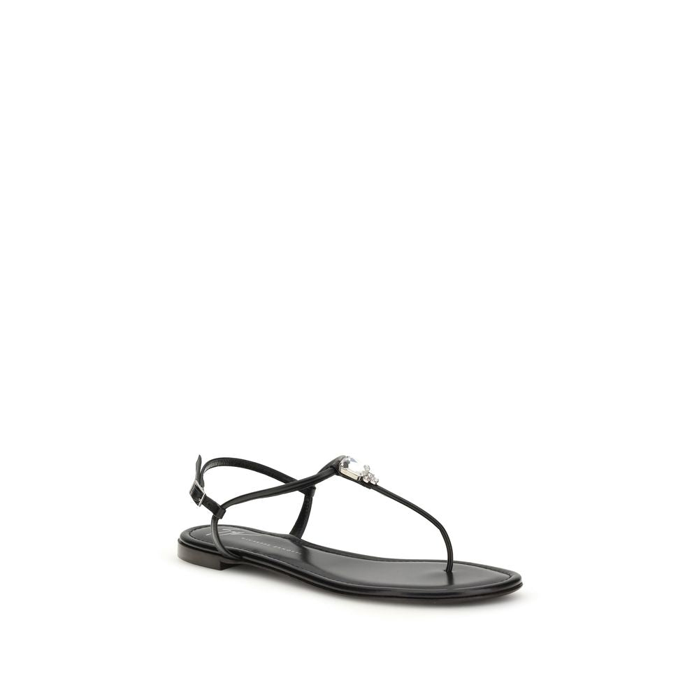 Giuseppe Zanotti Black Calf Leather Flat Sandals