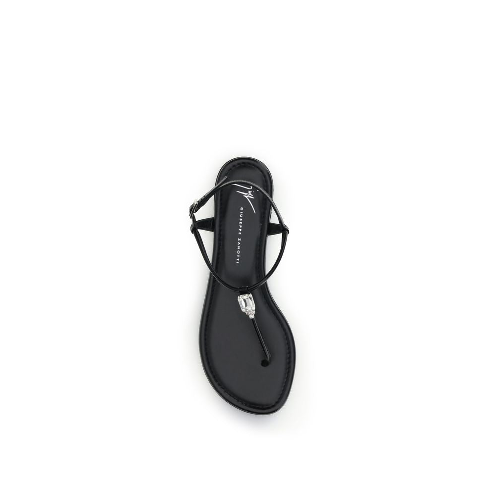 Giuseppe Zanotti Black Calf Leather Flat Sandals
