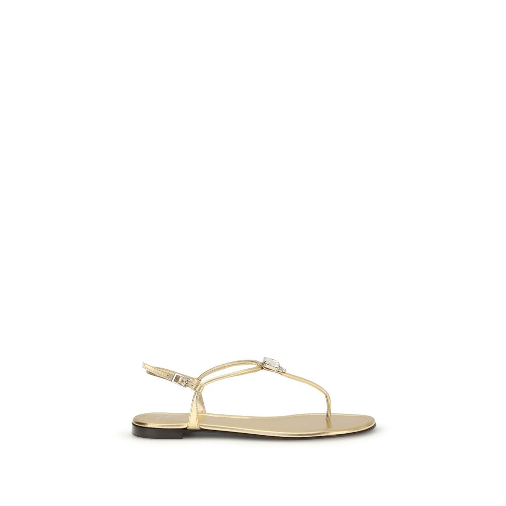 Giuseppe Zanotti Gold Calf Leather Flat Sandals