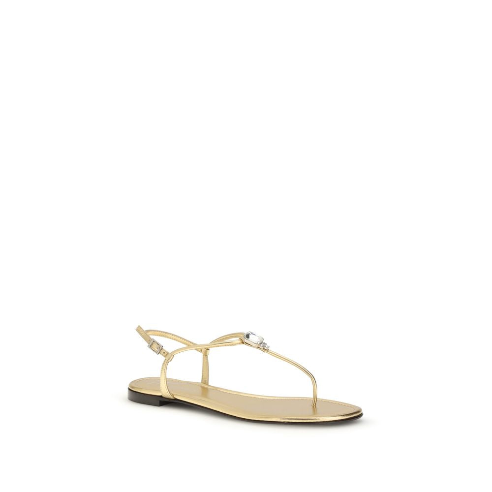Giuseppe Zanotti Gold Calf Leather Flat Sandals
