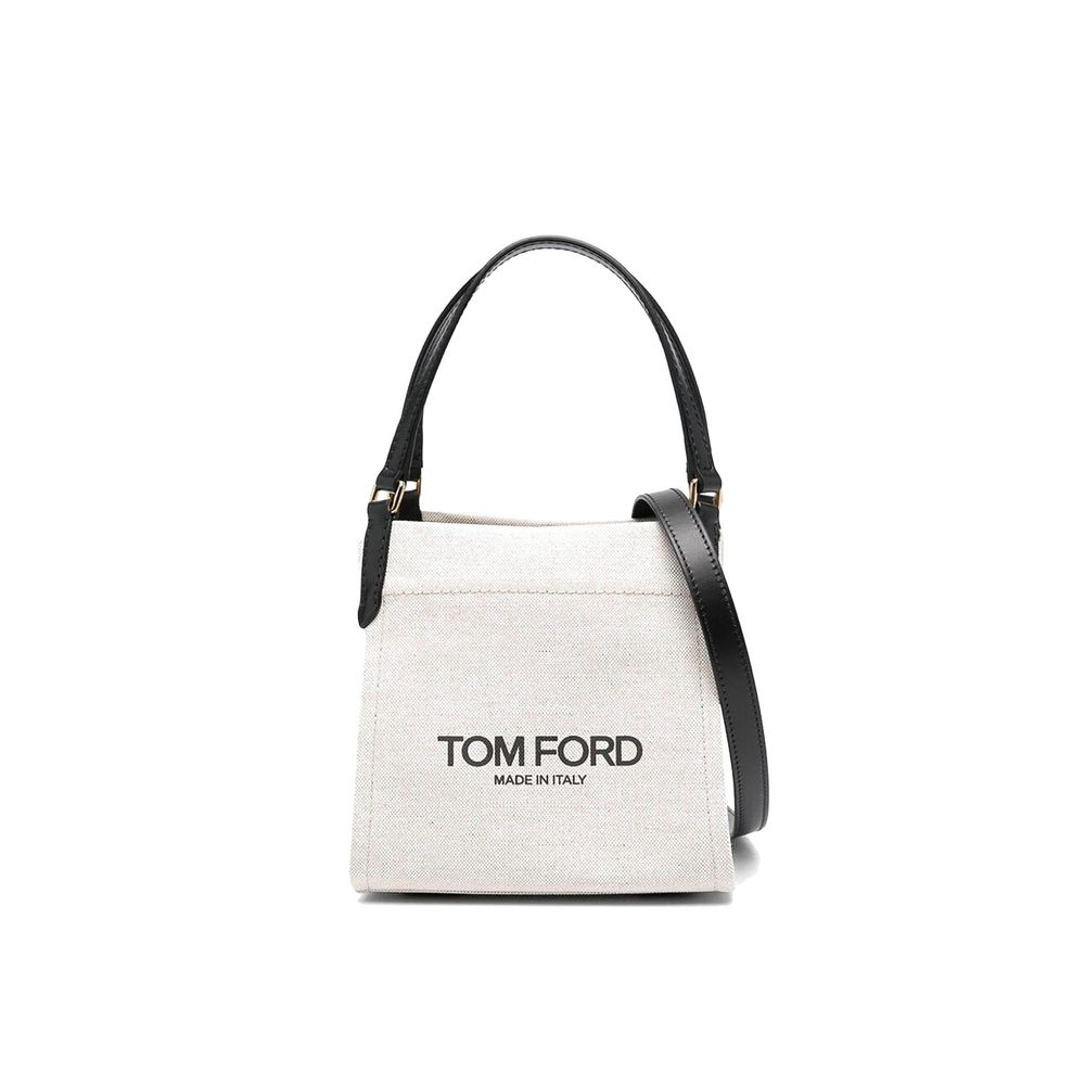 Tom Ford Beige Canvas Tote Bag med Logotypdetalj