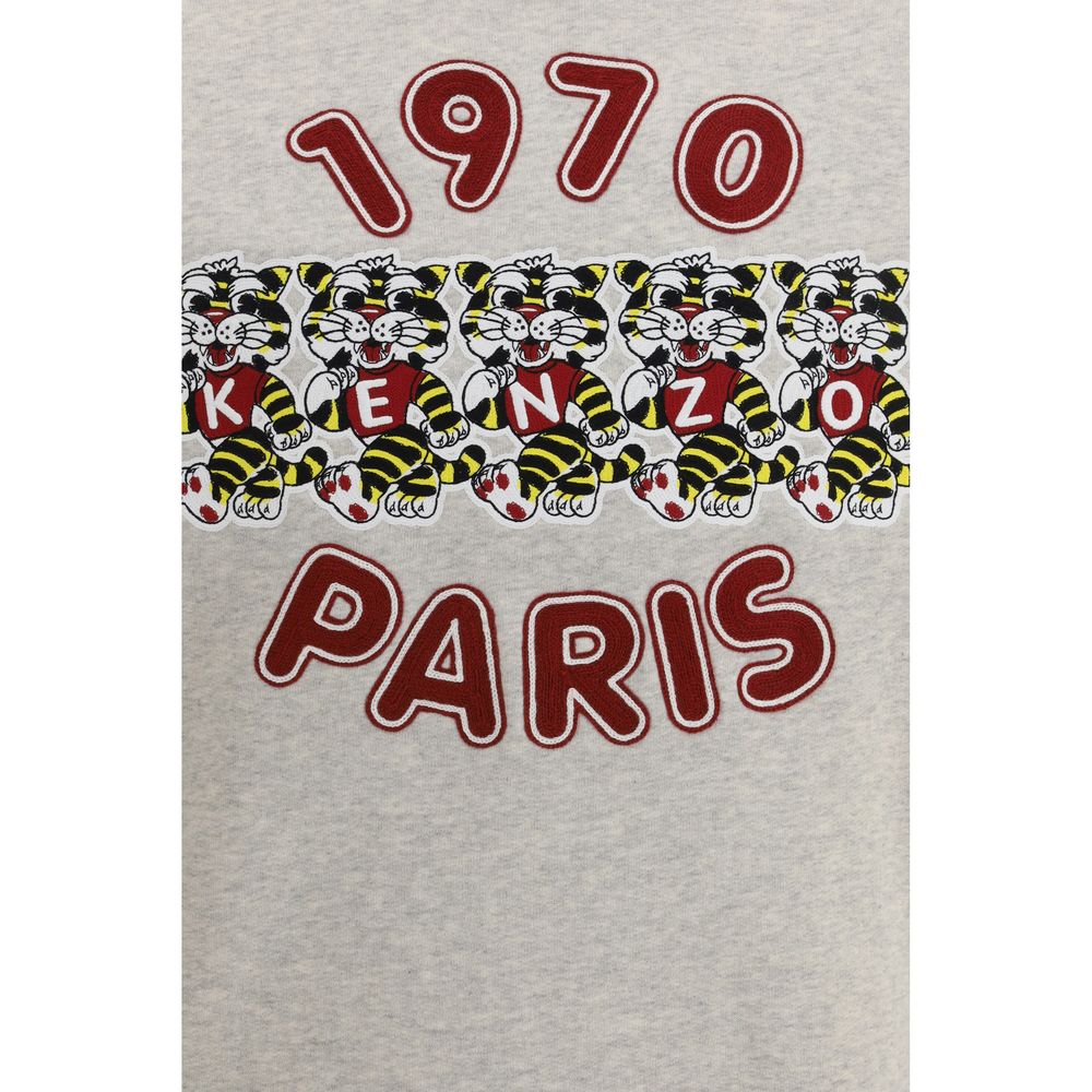 Kenzo Grå Bomullströja med Broderad Vild Tiger