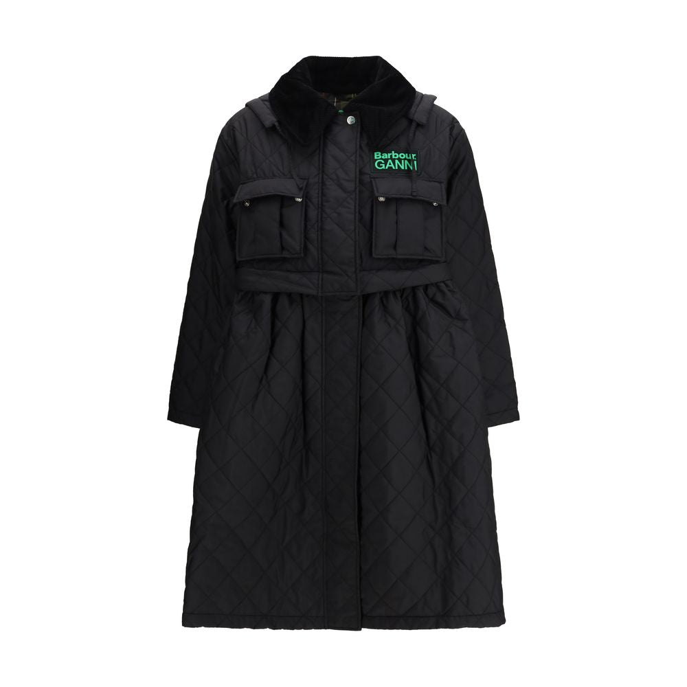 Barbour Black Quilted Hooded Polyester Coat