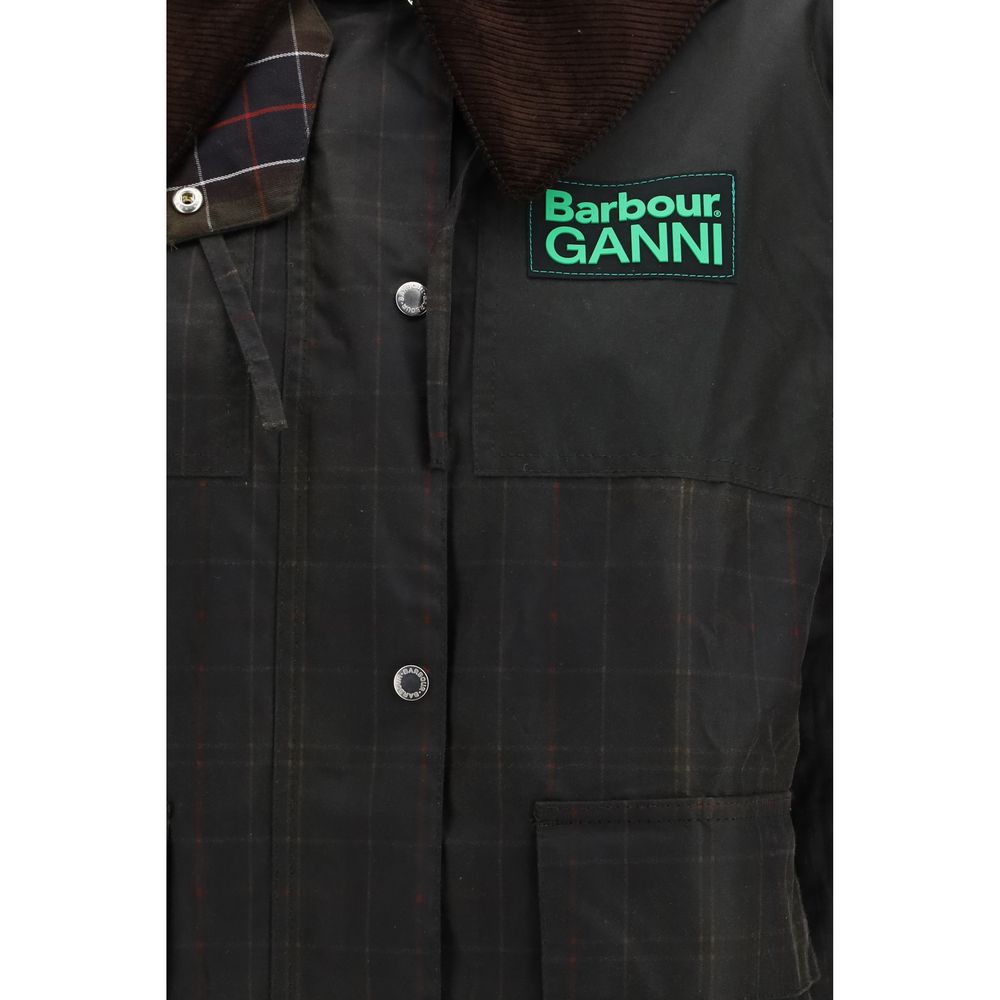 Barbour x GANNI Multicolor Tartan Waxed Cotton Duffle Coat