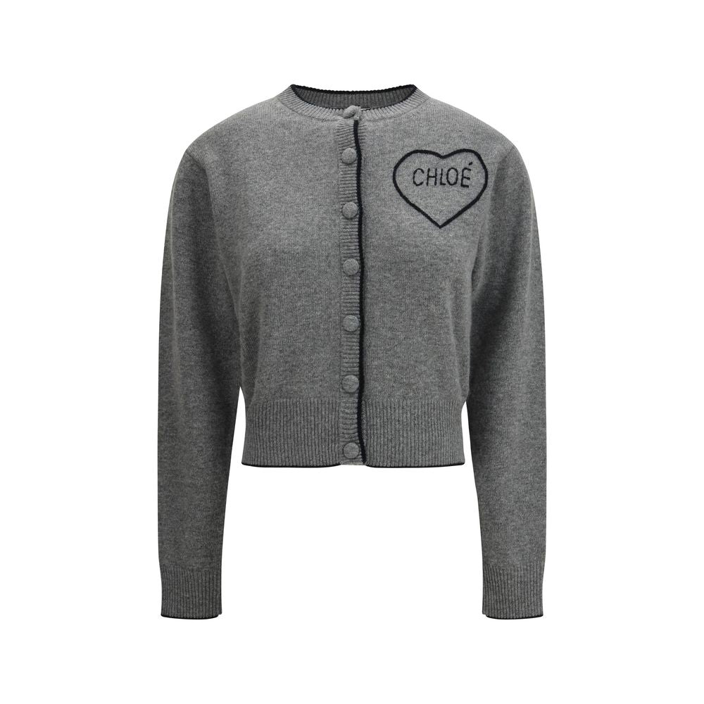 Chloé Gray Ribbed Cashmere Cardigan with Logo
