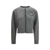 Chloé Gray Ribbed Cashmere Cardigan with Logo