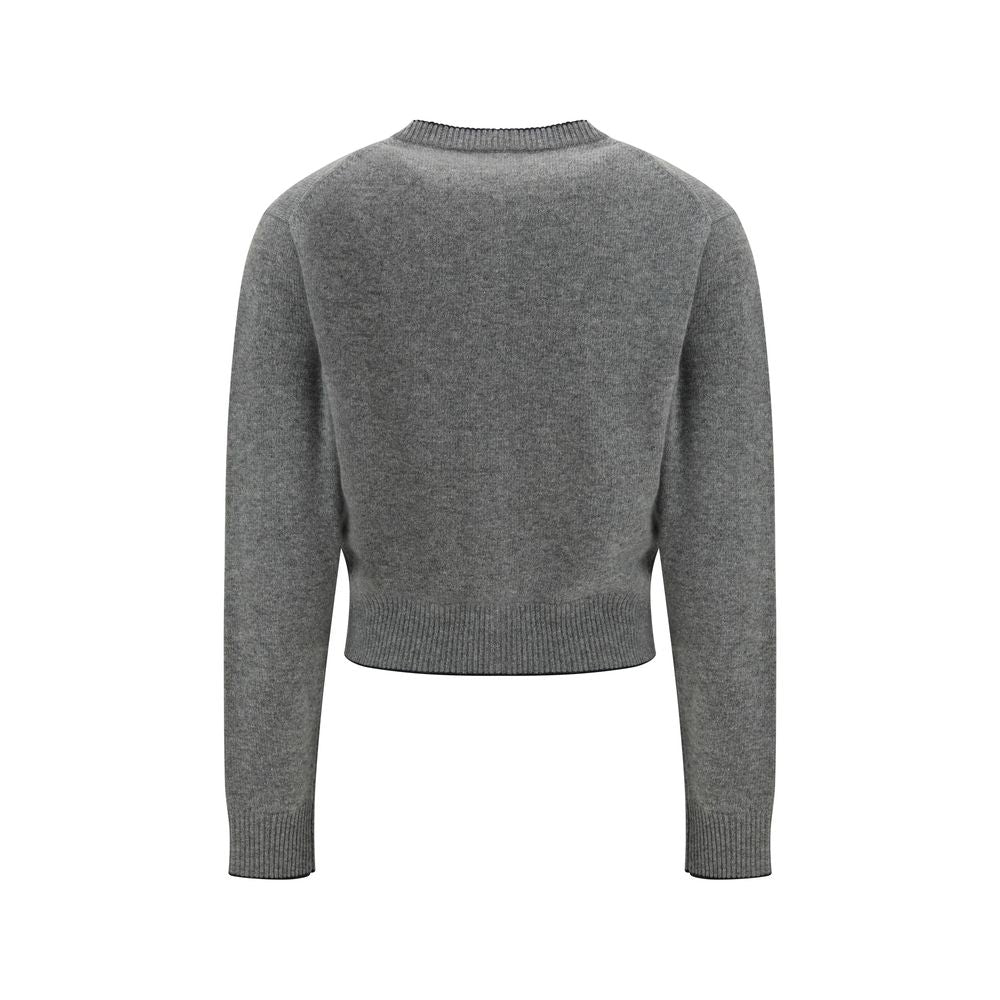 Chloé Gray Ribbed Cashmere Cardigan with Logo