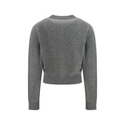 Chloé Gray Ribbed Cashmere Cardigan with Logo