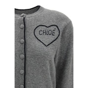 Chloé Gray Ribbed Cashmere Cardigan with Logo